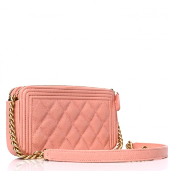 {CHANEL} Caviar Quilted Small Boy Clutch With Chain Light Pink WOC - Picture 2 of 4